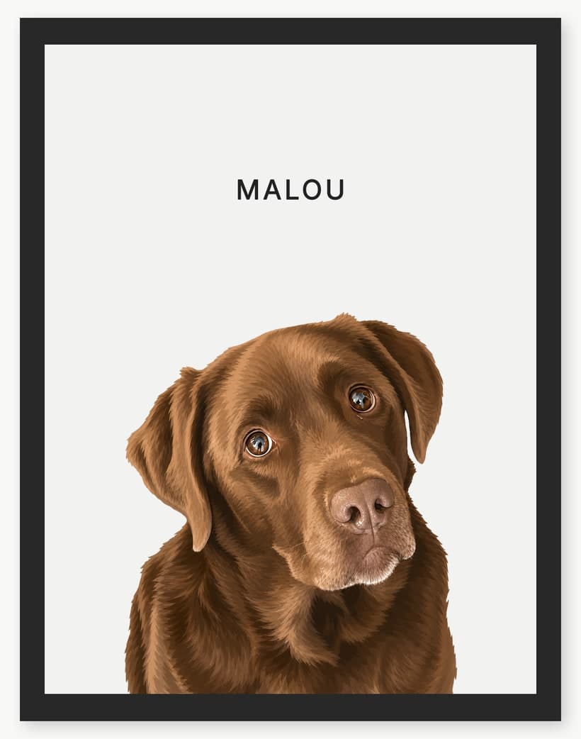 Gerahmtes, leicht illustriertes PetPics-Portrait von Malou